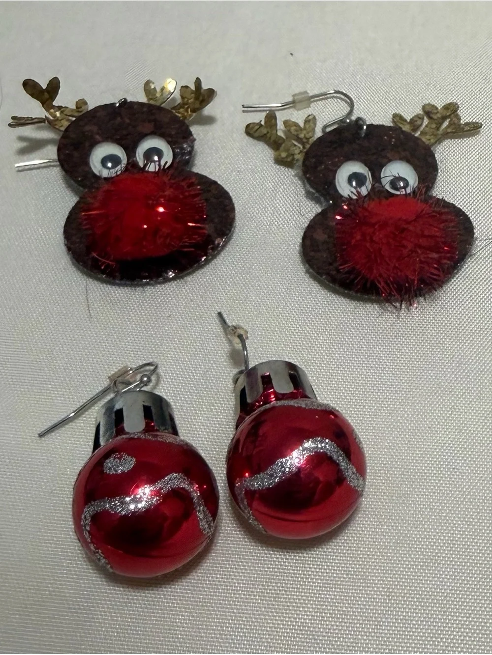 Festive Reindeer and Ornament Earring Set - Red
